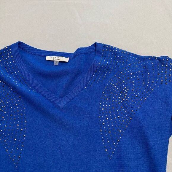 Liquid By Sioni Blue Embellished Sweater Size Large - Picture 6 of 16
